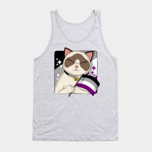 Cute Ragdoll Cat Holding Asexual Pride Flag Tank Top